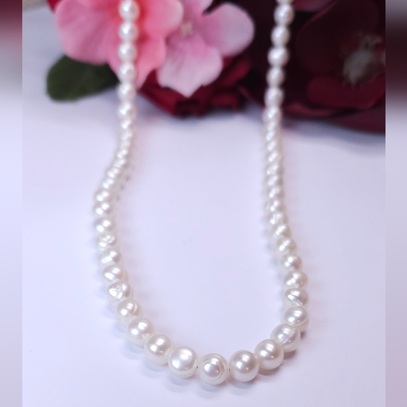 Handmade Genuine Rose Akoya Pearl Necklace Sterling Silver Clasp 16" Choker - Picture 11 of 16